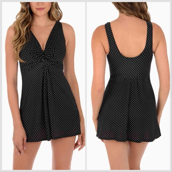 Miraclesuit Pin Point Marais One Piece Swim Dress Black White Polka Dot Sz 10 - Picture 1 of 14